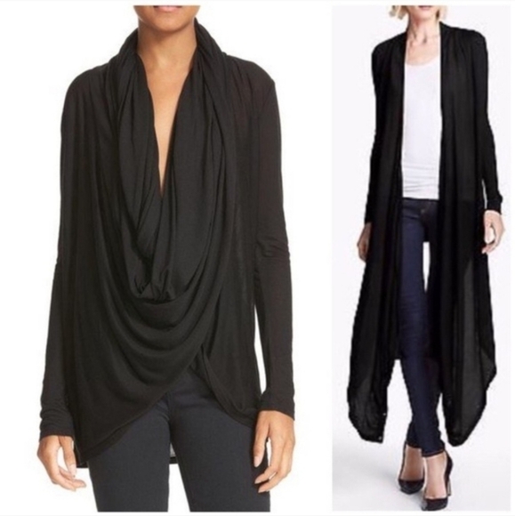 Alice + OLIVIA Black white Striped  drape wrap around black sweater sz Midium - Picture 6 of 16